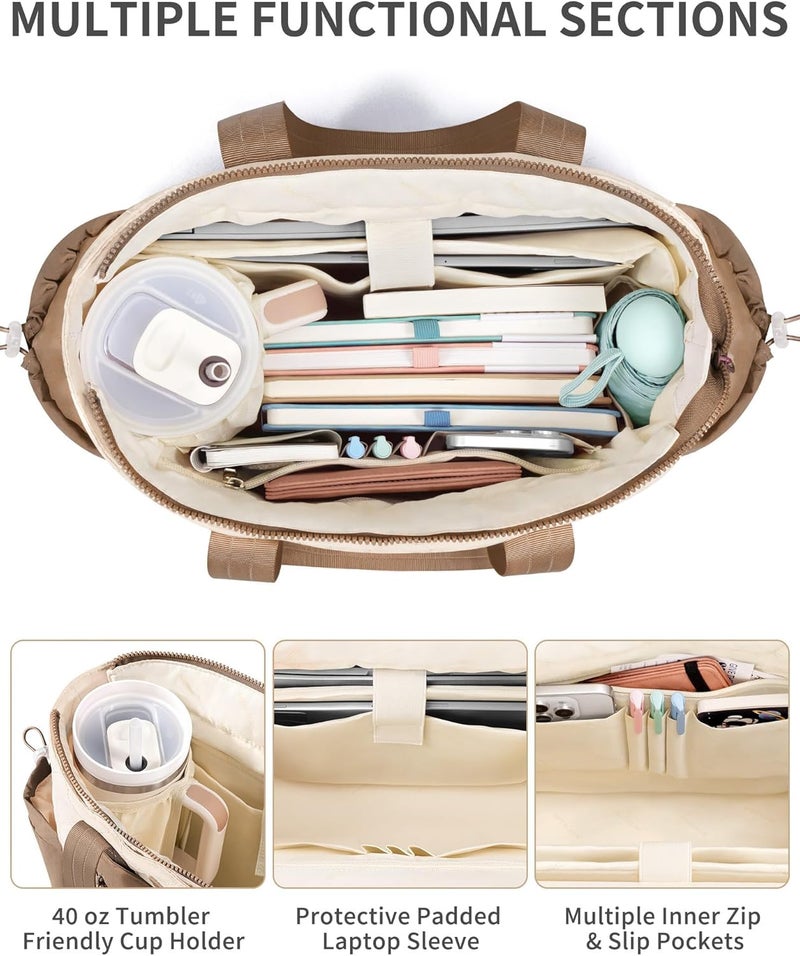 Bagstellar Puffer Tote Bag for Women, Lightweight Puffy Work Laptop Handbag Teacher Nurse Quilted School Daily Travel Gym Bag | Durable, with Zipper, 15.6" Laptop Sleeve, Large Tumbler Holder, Daily Carry On Bags, Comfy College Bags, Portable, Spacious - Image 5